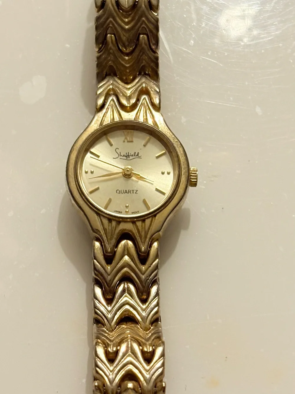Sheffield Quartz Women's Gold Tone Analog Bracelet Watch Gold Dial Roman/ Baton